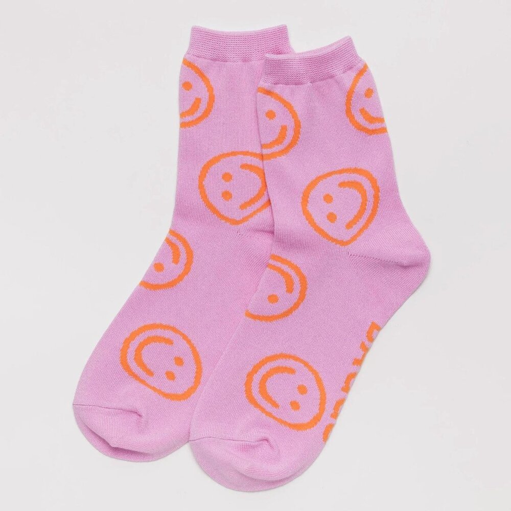NWT Baggu Crew Sock - Peony Happy